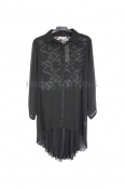 EC Women’s Black Lace & Pleated Dipped Hem Shirt