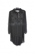 EC Women’s Black Lace & Pleated Dipped Hem Shirt