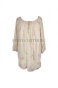 EC Women’s Light Beige Gold Feather Blouse Top