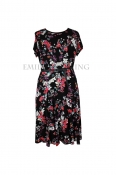 EC Women’s Black Red Floral Print Skater Dress 