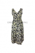 EC Women’s Black Lime Leaf Print Midi Skater Dress 