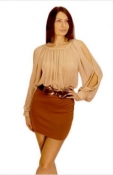 FB Danielle Beige/Dark Rust Gypsy Dress With Slit Sleeves And belt 