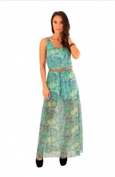 FB Vicky Black, Green,Beige Butterfly Maxi Dress 