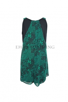 EC Women’s Black Green Printed Overlay Tunic Dress 