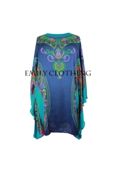 EC Women’s Blue Turquoise Paisley Print Longline Kimono Tunic 